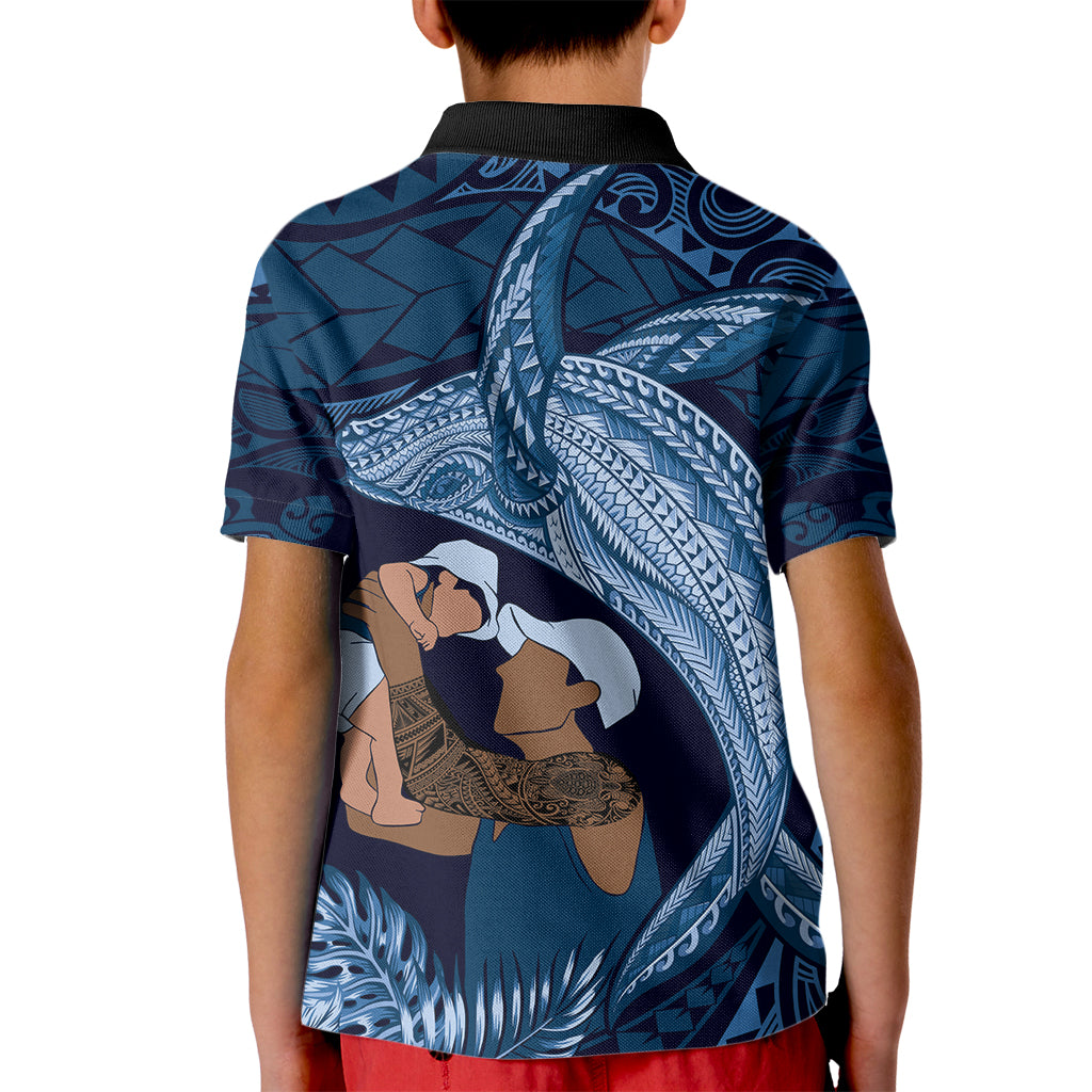 Father's Day Polynesian Pattern Kid Polo Shirt Tropical Humpback Whale - Navy