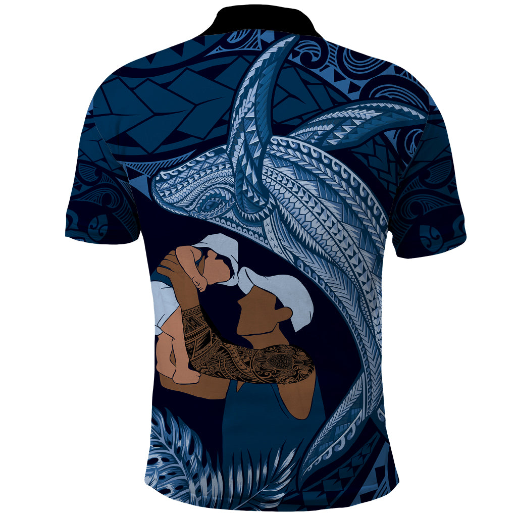 Father's Day Polynesian Pattern Polo Shirt Tropical Humpback Whale - Navy