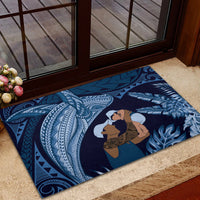 Father's Day Polynesian Pattern Rubber Doormat Tropical Humpback Whale - Navy