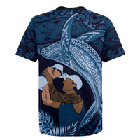 Father's Day Polynesian Pattern Rugby Jersey Tropical Humpback Whale - Navy