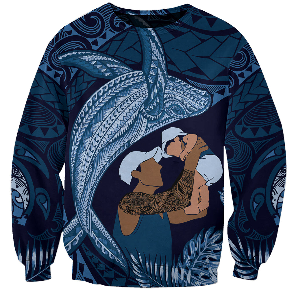 Father's Day Polynesian Pattern Sweatshirt Tropical Humpback Whale - Navy