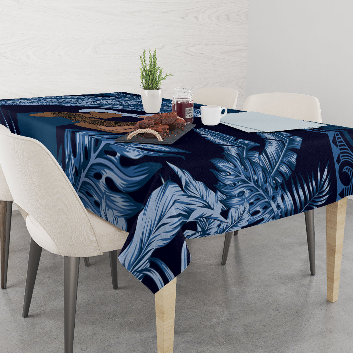 Father's Day Polynesian Pattern Tablecloth Tropical Humpback Whale - Navy