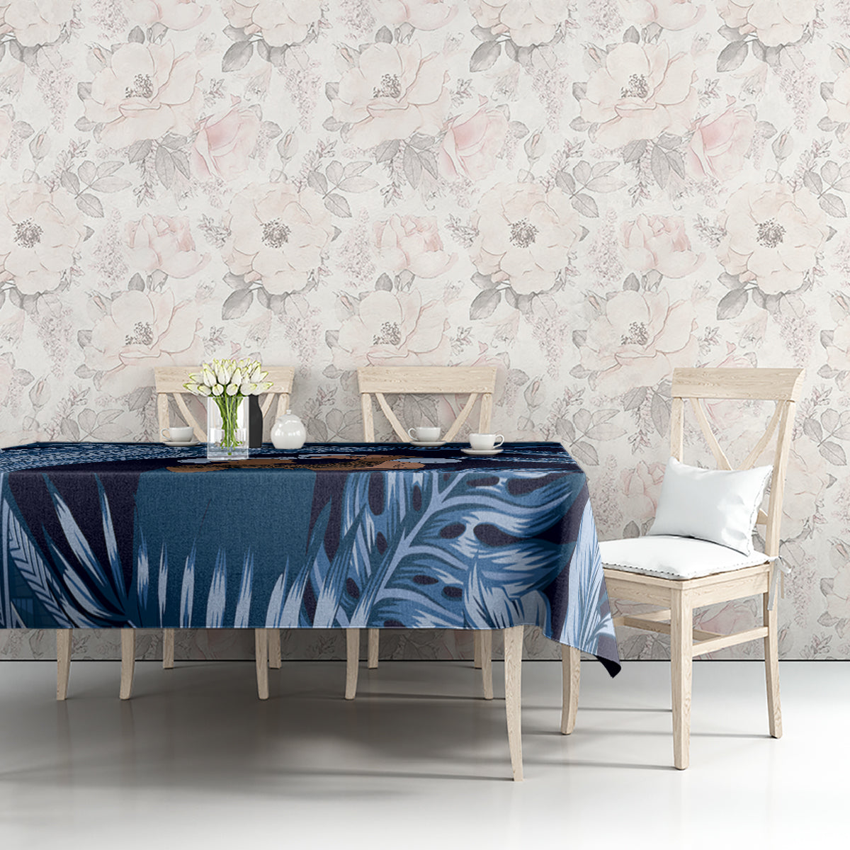 Father's Day Polynesian Pattern Tablecloth Tropical Humpback Whale - Navy