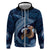 Father's Day Polynesian Pattern Zip Hoodie Tropical Humpback Whale - Navy