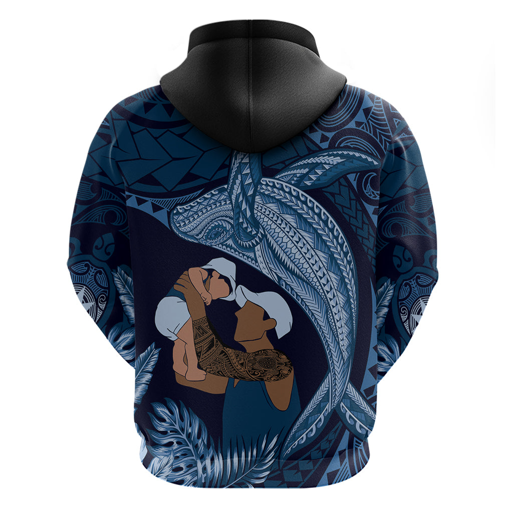 Father's Day Polynesian Pattern Zip Hoodie Tropical Humpback Whale - Navy