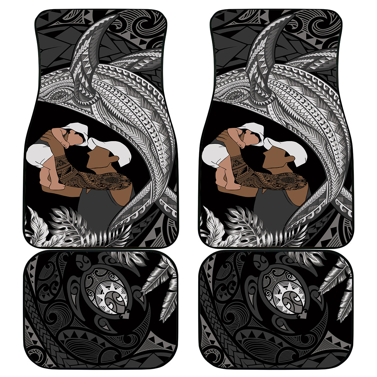 Father's Day Polynesian Pattern Car Mats Tropical Humpback Whale - Black