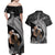 Father's Day Polynesian Pattern Couples Matching Off Shoulder Maxi Dress and Hawaiian Shirt Tropical Humpback Whale - Black