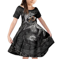 Father's Day Polynesian Pattern Family Matching Mermaid Dress and Hawaiian Shirt Tropical Humpback Whale - Black