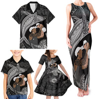 Father's Day Polynesian Pattern Family Matching Tank Maxi Dress and Hawaiian Shirt Tropical Humpback Whale - Black