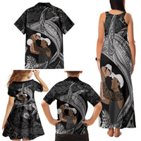 Father's Day Polynesian Pattern Family Matching Tank Maxi Dress and Hawaiian Shirt Tropical Humpback Whale - Black