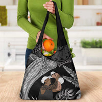 Father's Day Polynesian Pattern Grocery Bag Tropical Humpback Whale - Black