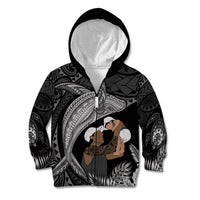 Father's Day Polynesian Pattern Kid Hoodie Tropical Humpback Whale - Black