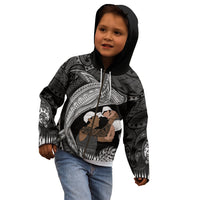 Father's Day Polynesian Pattern Kid Hoodie Tropical Humpback Whale - Black