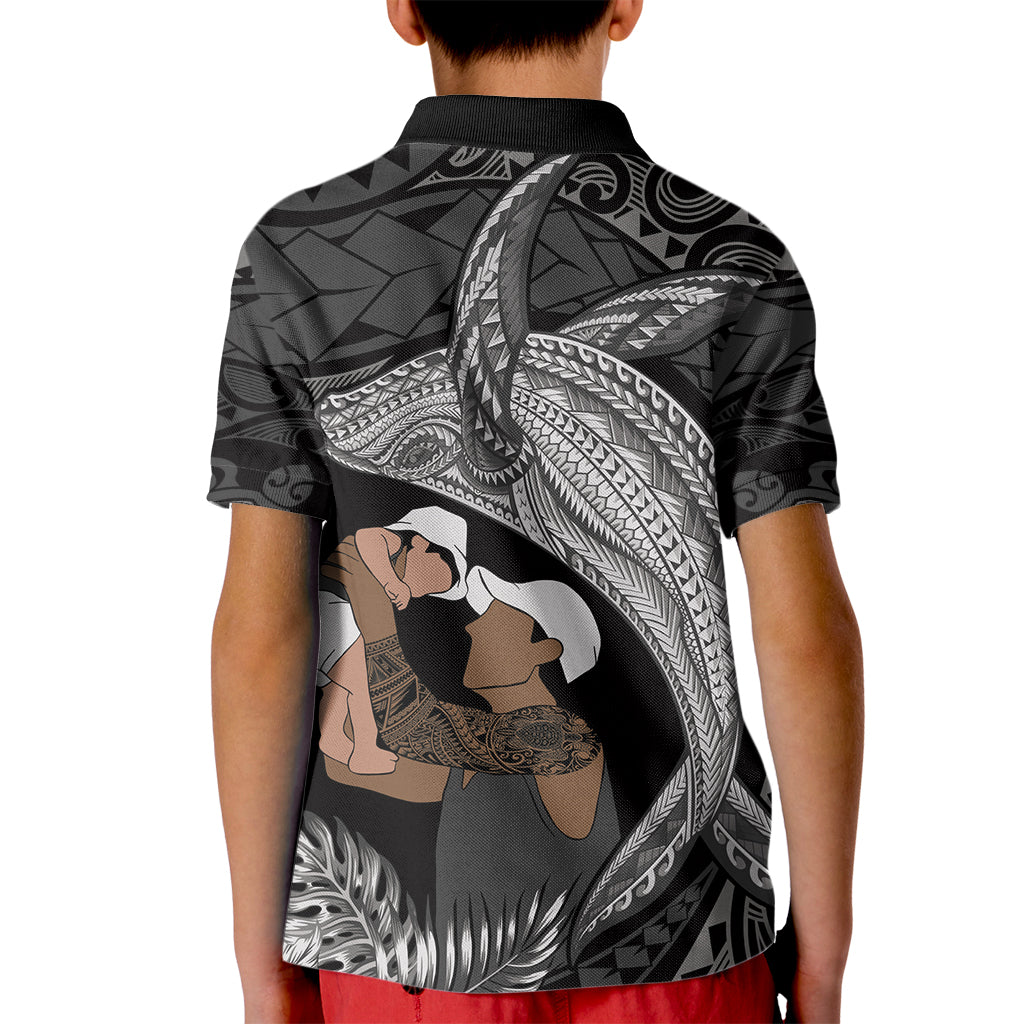 Father's Day Polynesian Pattern Kid Polo Shirt Tropical Humpback Whale - Black