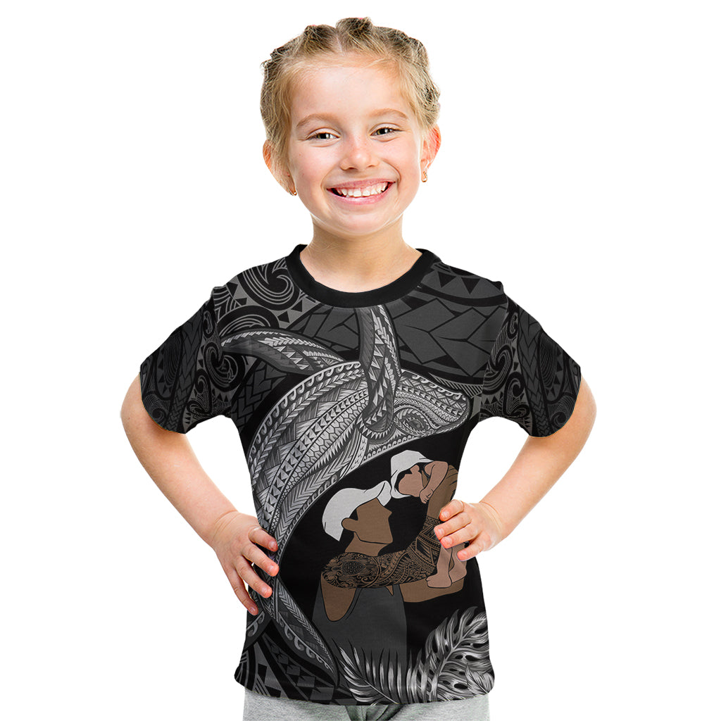 Father's Day Polynesian Pattern Kid T Shirt Tropical Humpback Whale - Black