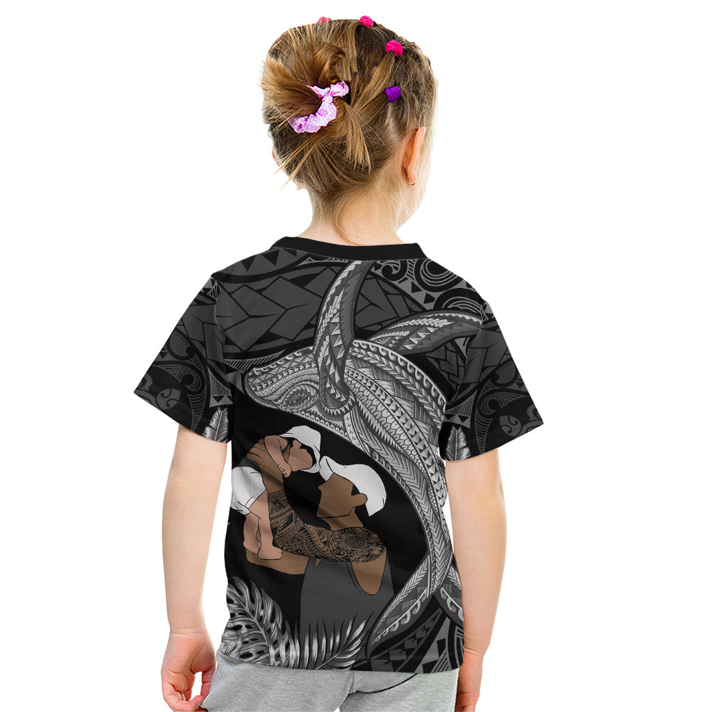 Father's Day Polynesian Pattern Kid T Shirt Tropical Humpback Whale - Black