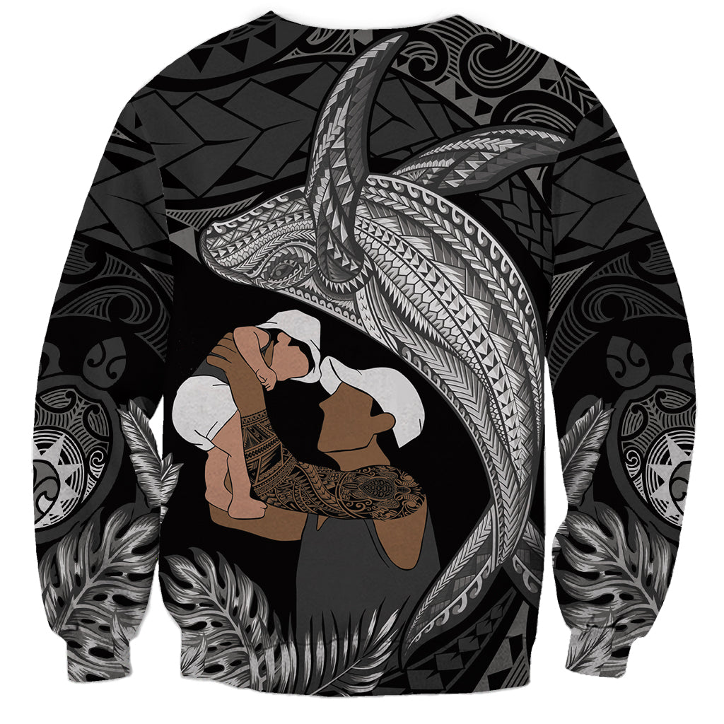 Father's Day Polynesian Pattern Sweatshirt Tropical Humpback Whale - Black