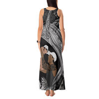 Father's Day Polynesian Pattern Tank Maxi Dress Tropical Humpback Whale - Black