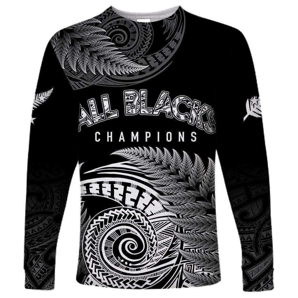 New Zealand Rugby 2023 Long Sleeve Shirt Aotearoa Silver Ferns Champions LT7 Unisex Black - Polynesian Pride