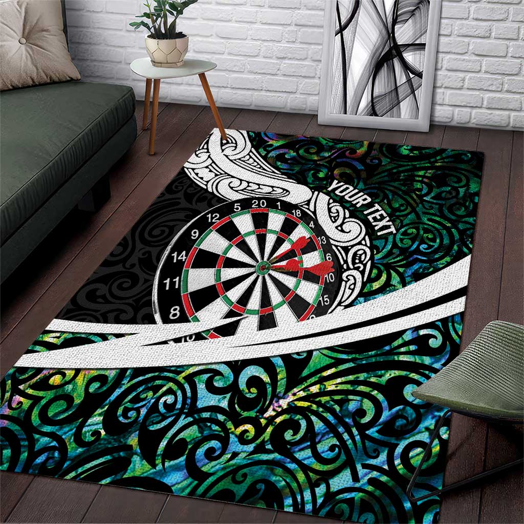 Personalized NZ Darts Area Rug Paua Shell Maori Koru Whakairo - Polynesian Pride