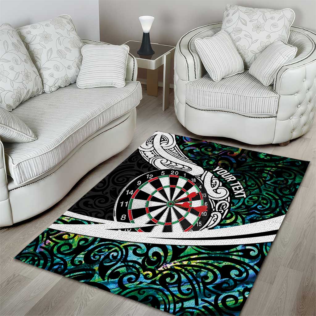 Personalized NZ Darts Area Rug Paua Shell Maori Koru Whakairo - Polynesian Pride