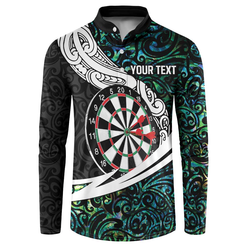 Personalized NZ Darts Button Sweatshirt Paua Shell Maori Koru Whakairo - Polynesian Pride