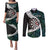 Personalized NZ Darts Couples Matching Puletasi and Long Sleeve Button Shirt Paua Shell Maori Koru Whakairo - Polynesian Pride