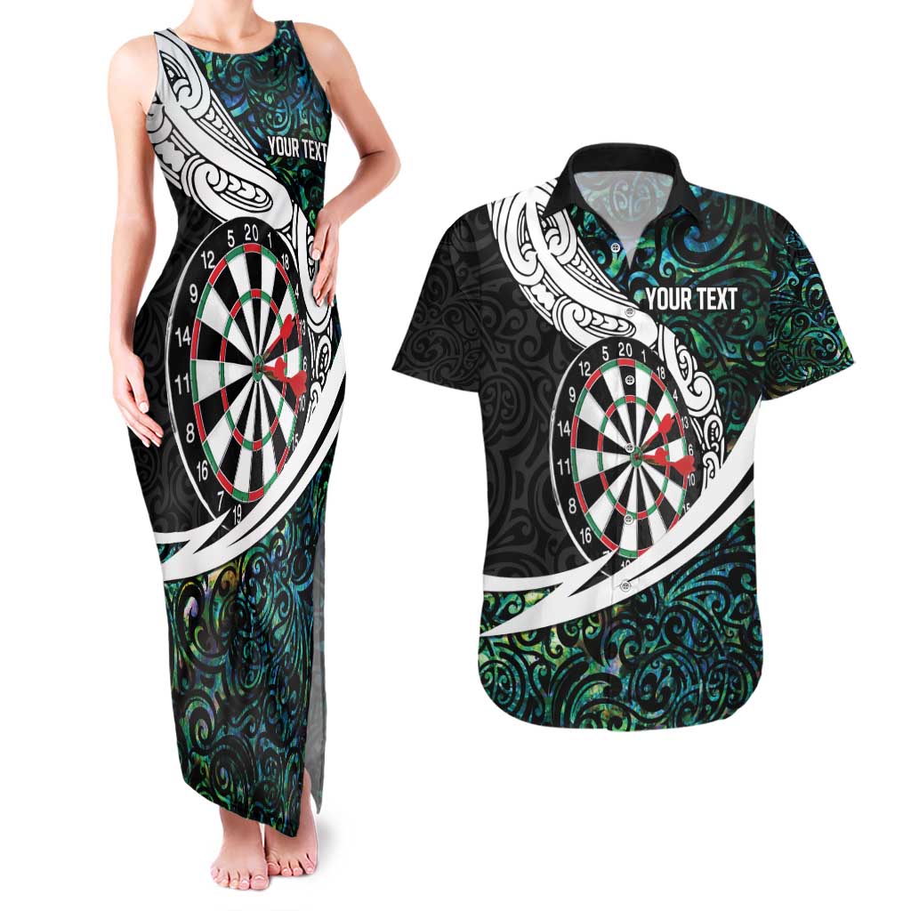 Personalized NZ Darts Couples Matching Tank Maxi Dress and Hawaiian Shirt Paua Shell Maori Koru Whakairo - Polynesian Pride