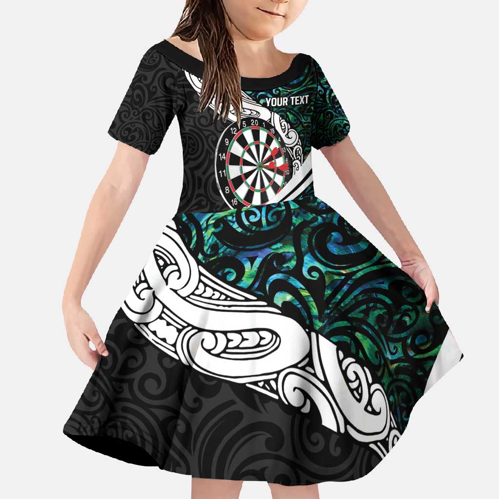 Personalized NZ Darts Family Matching Long Sleeve Bodycon Dress and Hawaiian Shirt Paua Shell Maori Koru Whakairo - Polynesian Pride