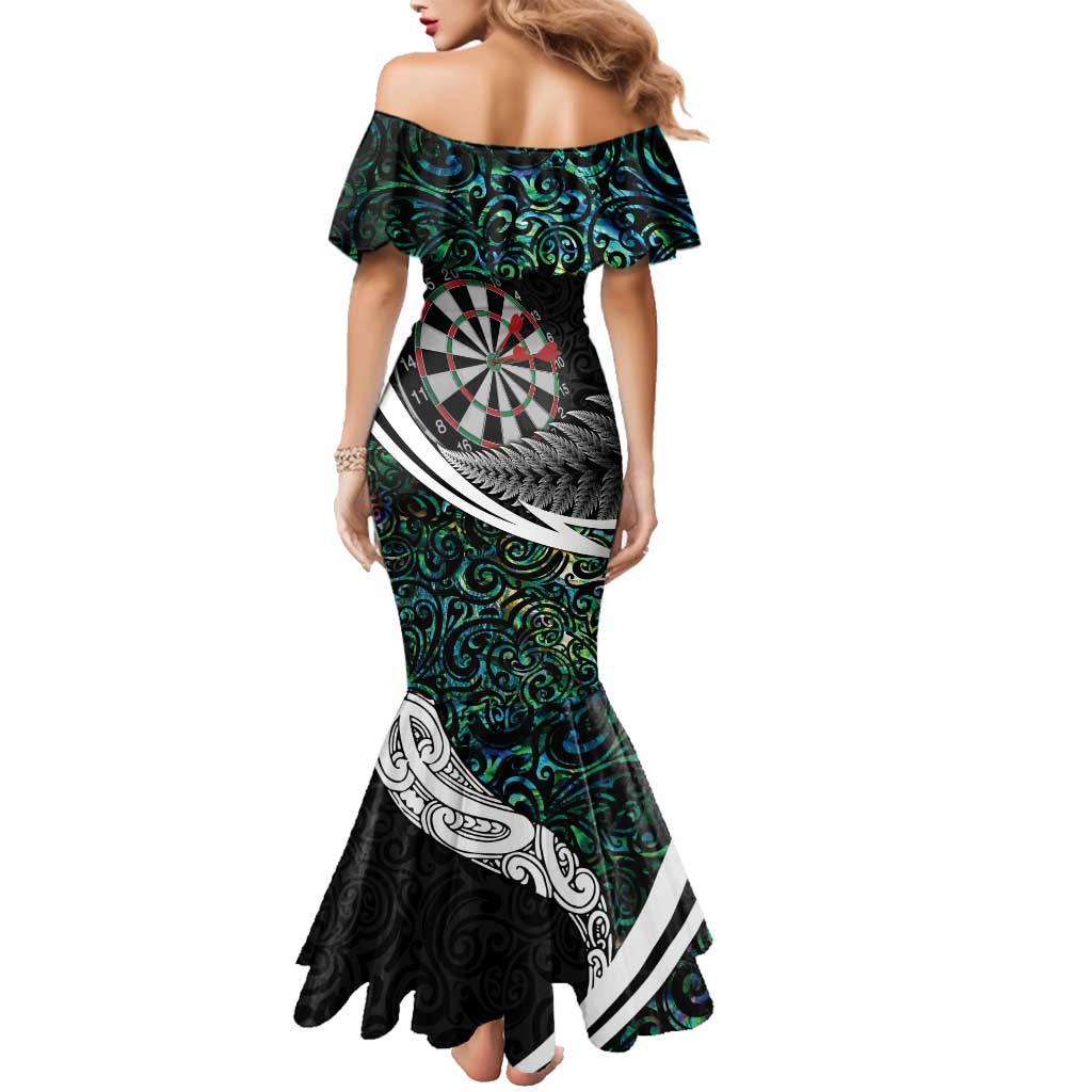 Personalized NZ Darts Family Matching Mermaid Dress and Hawaiian Shirt Paua Shell Maori Koru Whakairo - Polynesian Pride