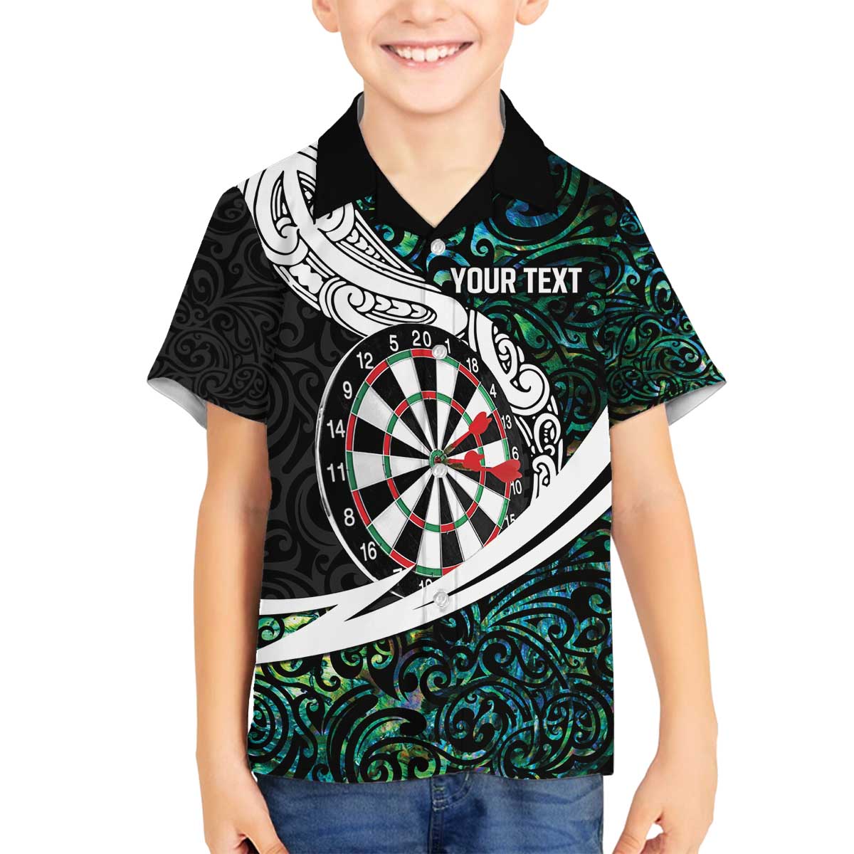 Personalized NZ Darts Family Matching Off The Shoulder Long Sleeve Dress and Hawaiian Shirt Paua Shell Maori Koru Whakairo - Polynesian Pride