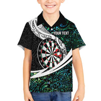 Personalized NZ Darts Family Matching Off Shoulder Short Dress and Hawaiian Shirt Paua Shell Maori Koru Whakairo - Polynesian Pride