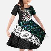 Personalized NZ Darts Family Matching Summer Maxi Dress and Hawaiian Shirt Paua Shell Maori Koru Whakairo - Polynesian Pride