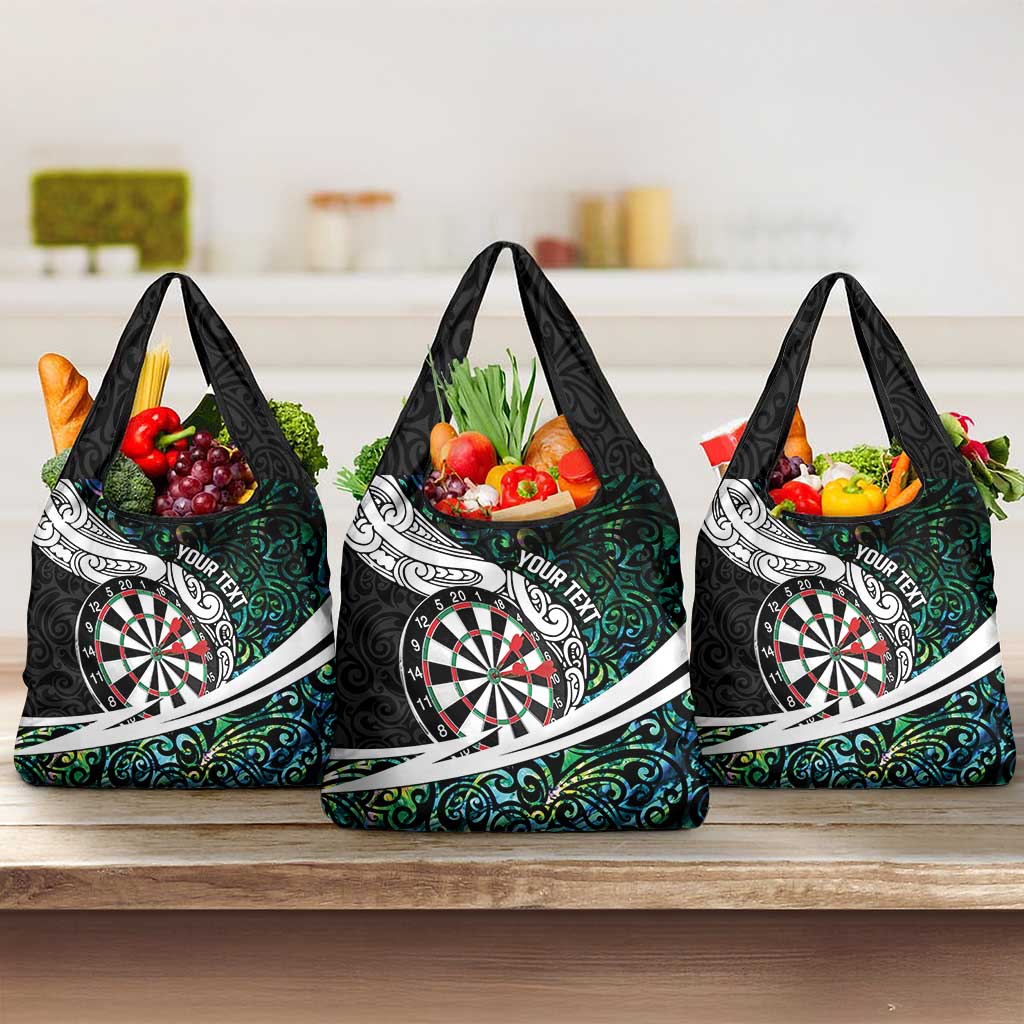 Personalized NZ Darts Grocery Bag Paua Shell Maori Koru Whakairo - Polynesian Pride