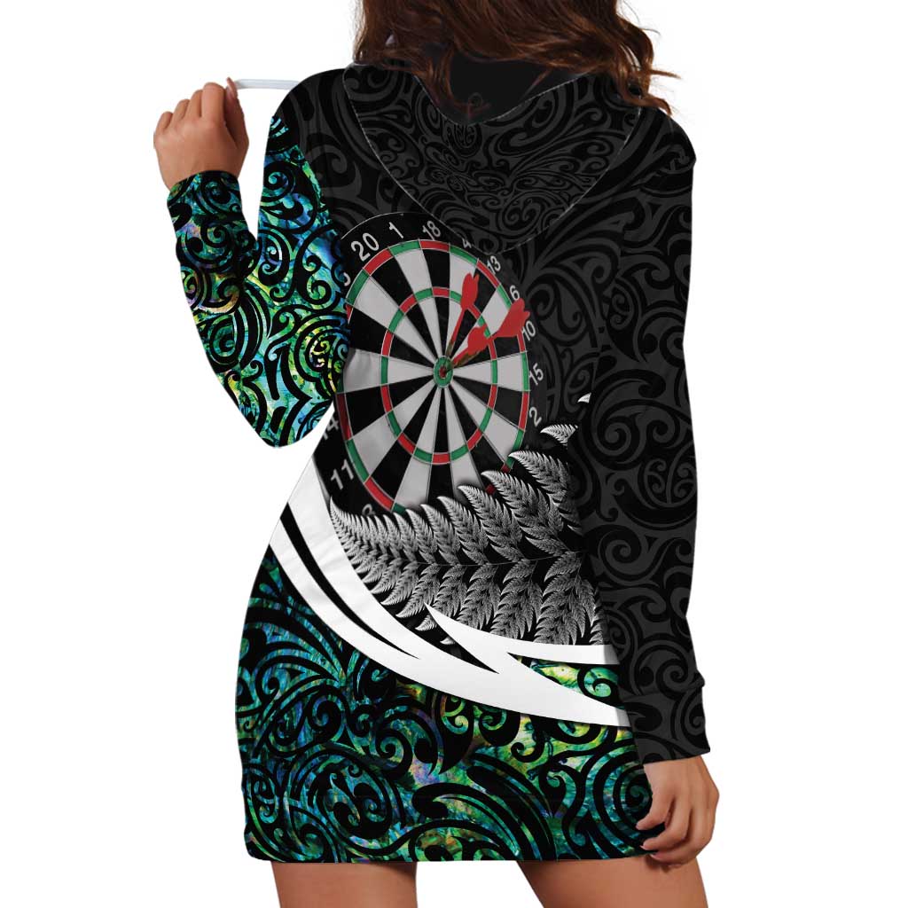 Personalized NZ Darts Hoodie Dress Paua Shell Maori Koru Whakairo - Polynesian Pride