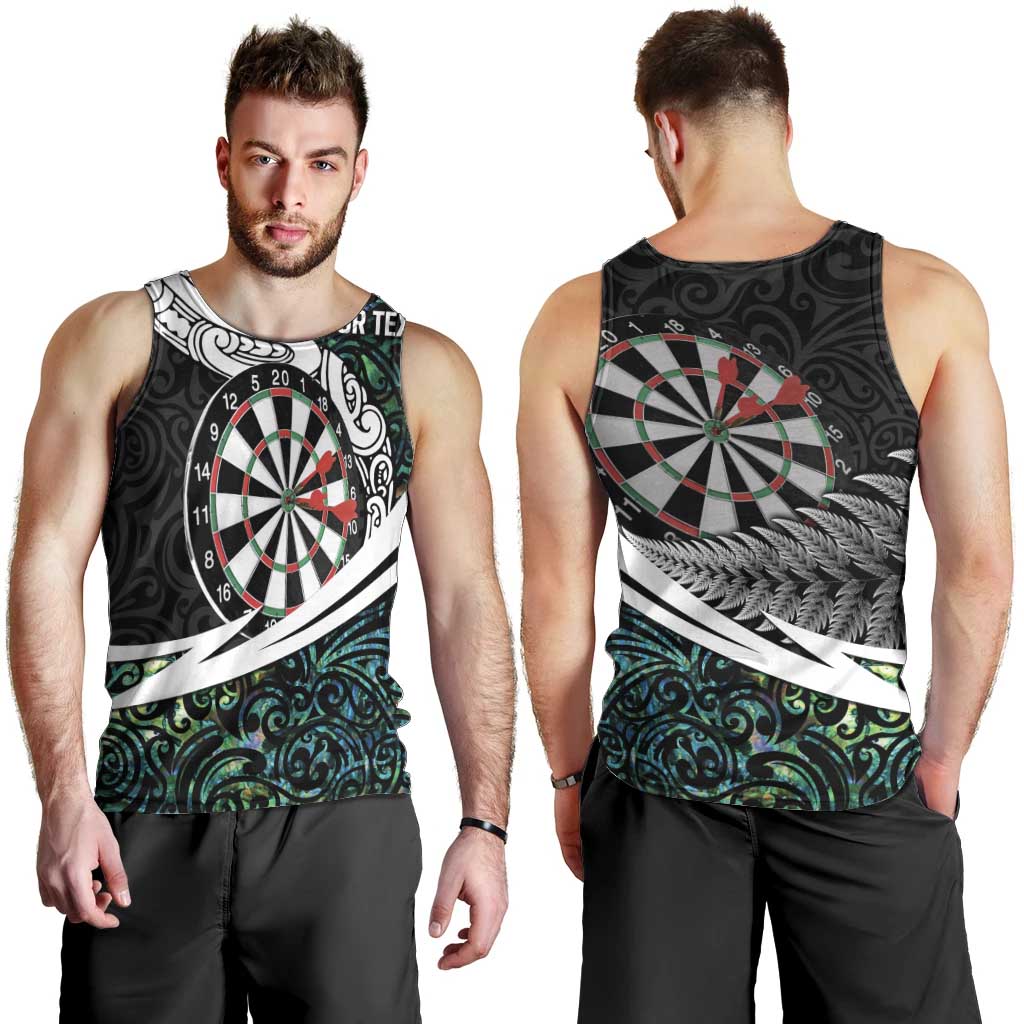 Personalized NZ Darts Men Tank Top Paua Shell Maori Koru Whakairo - Polynesian Pride