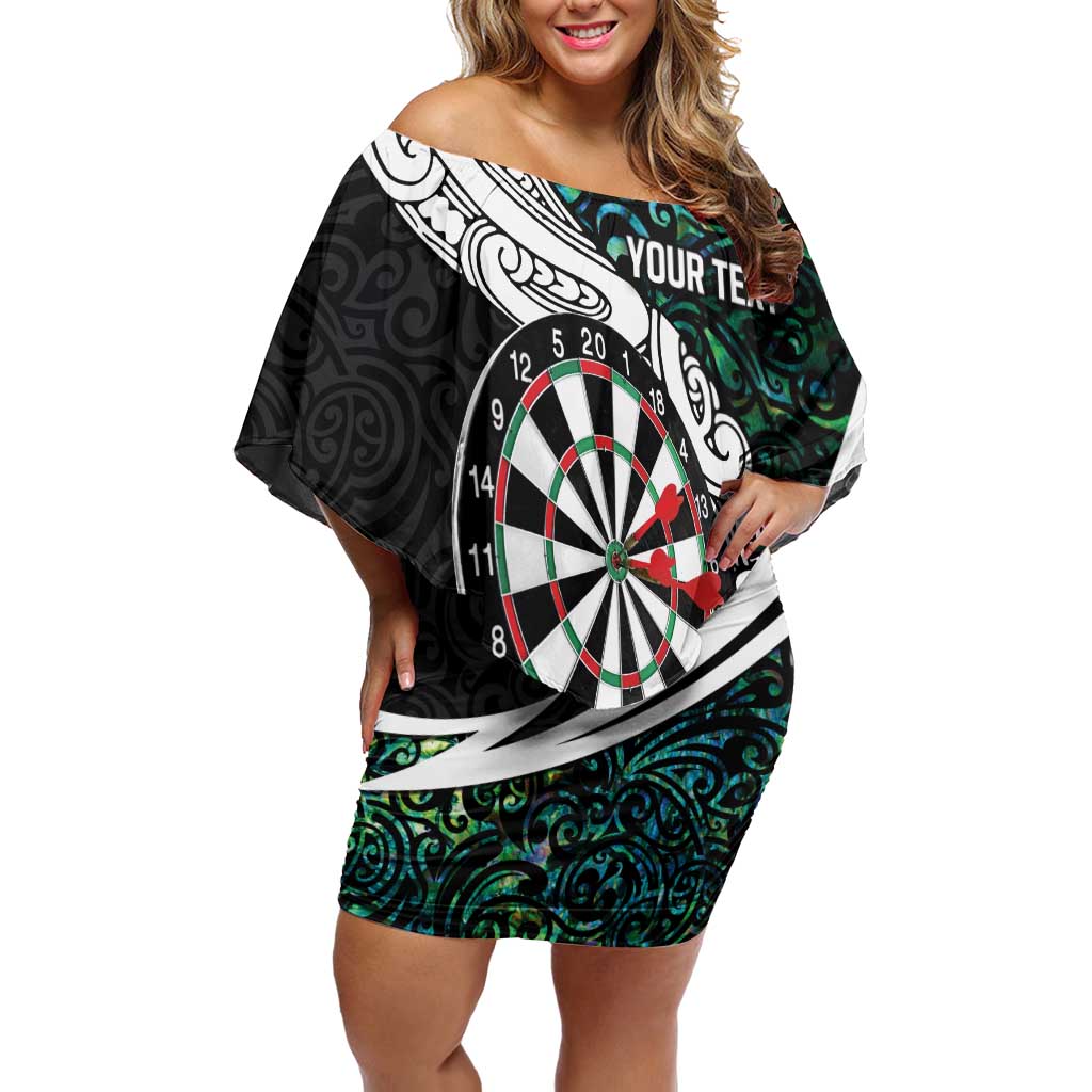 Personalized NZ Darts Off Shoulder Short Dress Paua Shell Maori Koru Whakairo - Polynesian Pride