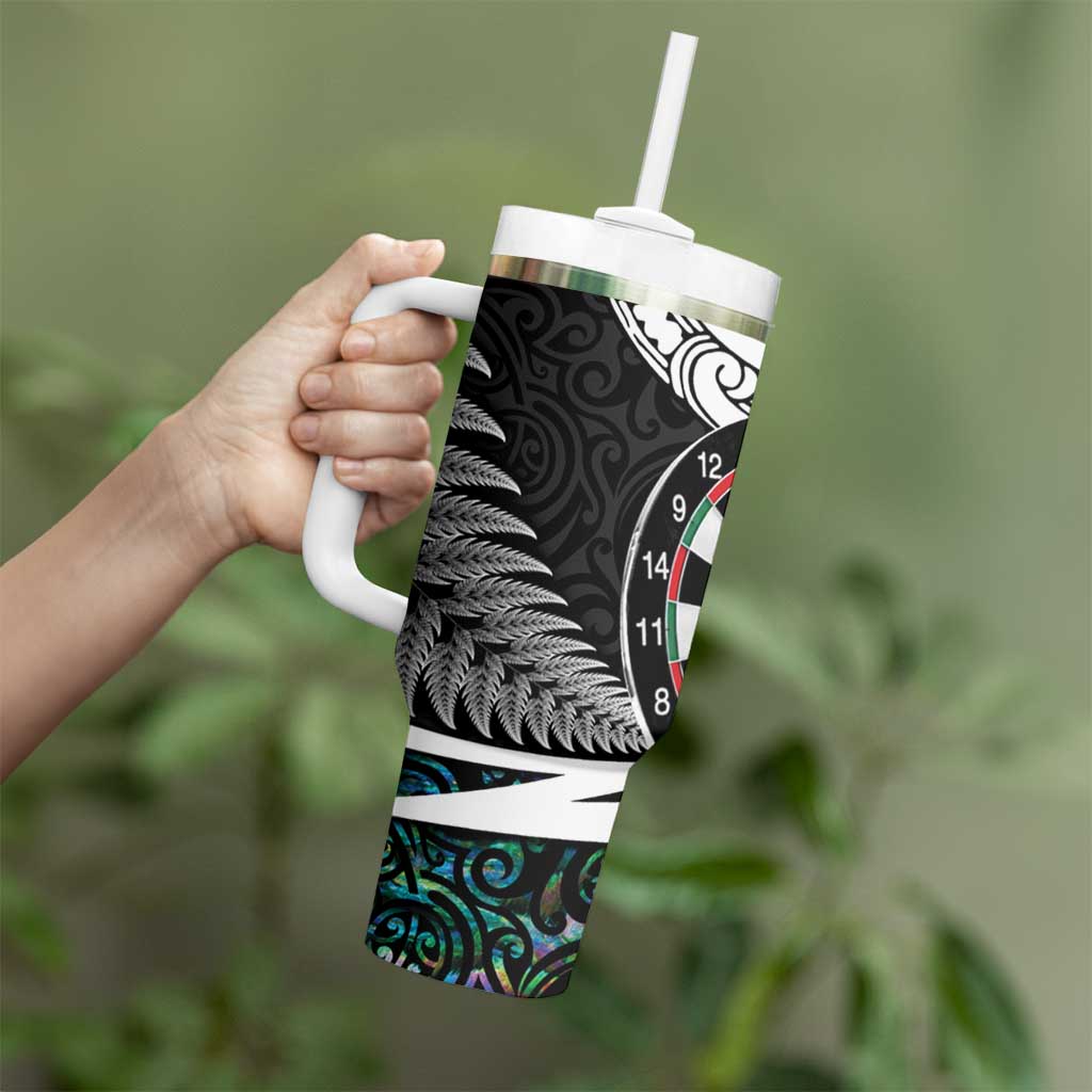 Personalized NZ Darts Tumbler With Handle Paua Shell Maori Koru Whakairo - Polynesian Pride
