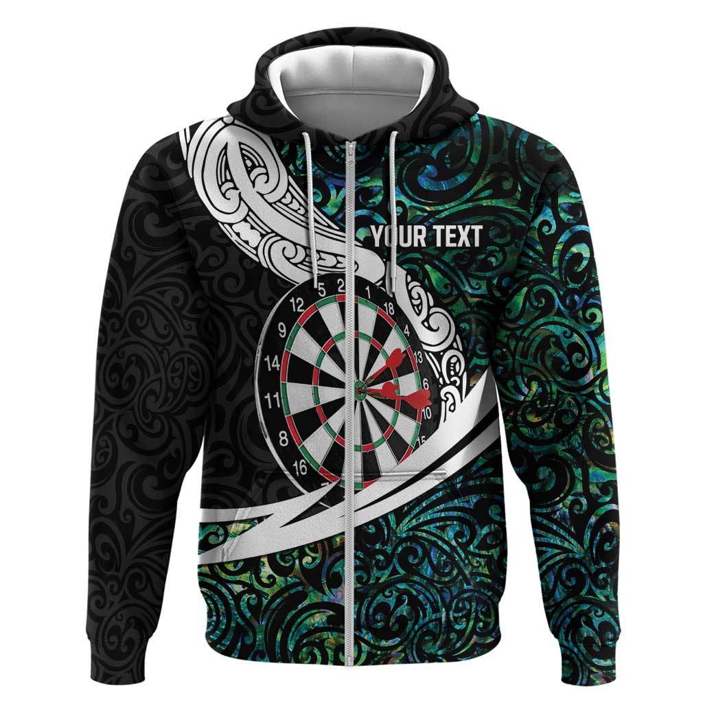 Personalized NZ Darts Zip Hoodie Paua Shell Maori Koru Whakairo - Polynesian Pride