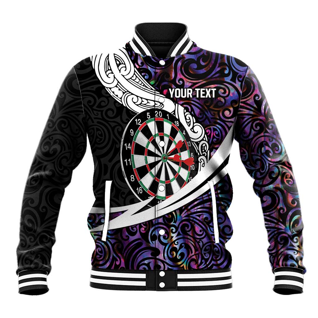 Personalized NZ Darts Baseball Jacket Paua Shell Maori Koru Whakairo - Purple - Polynesian Pride