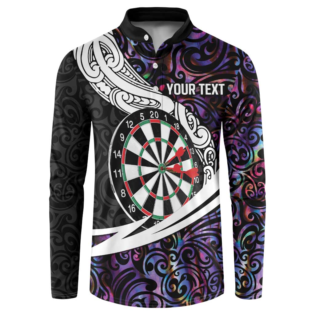 Personalized NZ Darts Button Sweatshirt Paua Shell Maori Koru Whakairo - Purple - Polynesian Pride