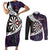 Personalized NZ Darts Couples Matching Short Sleeve Bodycon Dress and Long Sleeve Button Shirt Paua Shell Maori Koru Whakairo - Purple - Polynesian Pride