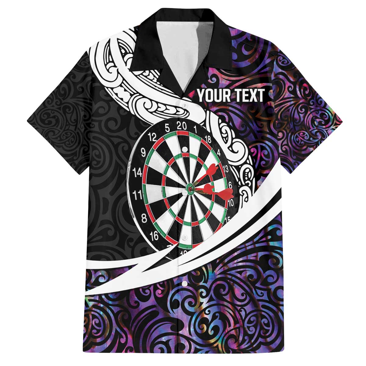 Personalized NZ Darts Family Matching Off The Shoulder Long Sleeve Dress and Hawaiian Shirt Paua Shell Maori Koru Whakairo - Purple - Polynesian Pride