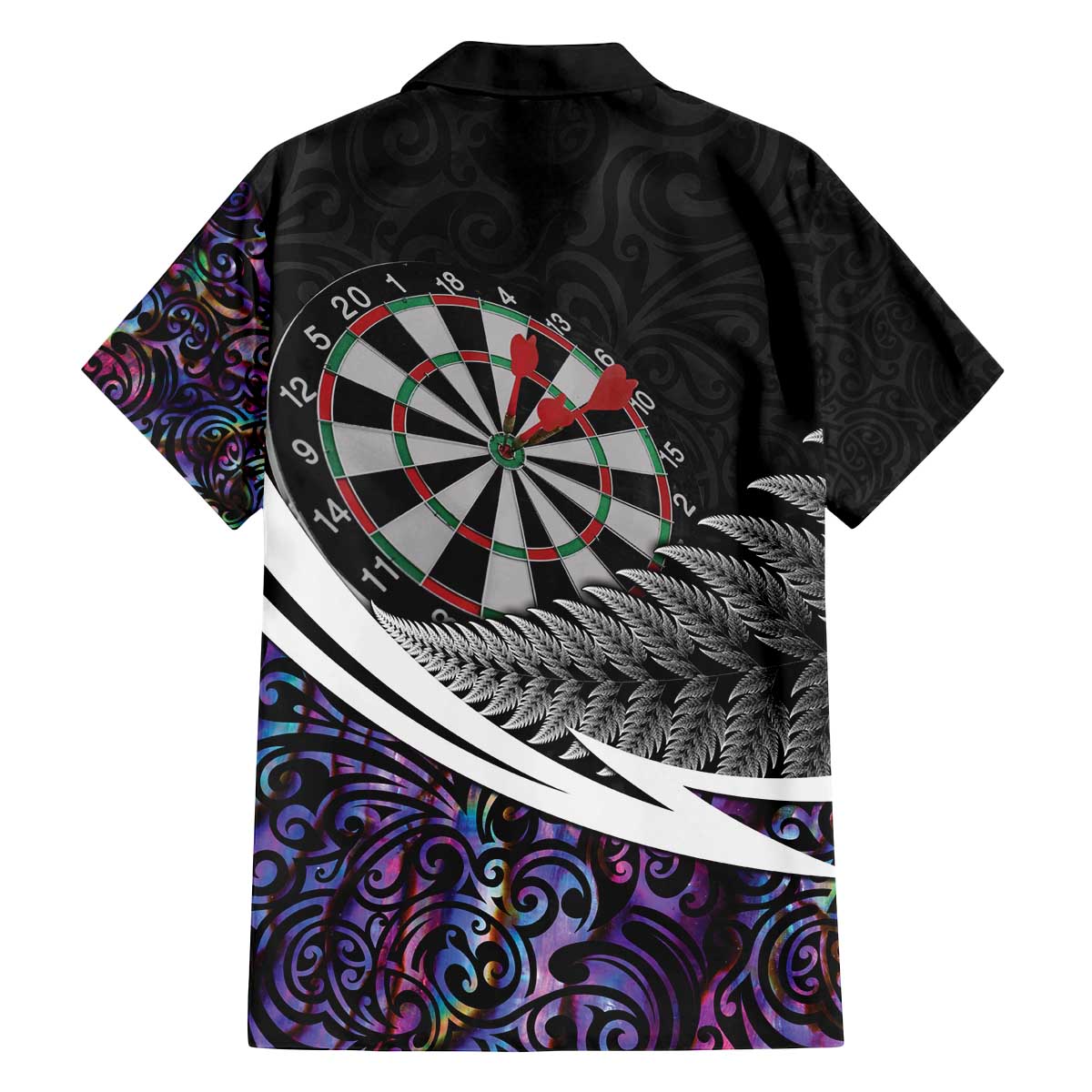 Personalized NZ Darts Family Matching Off The Shoulder Long Sleeve Dress and Hawaiian Shirt Paua Shell Maori Koru Whakairo - Purple - Polynesian Pride