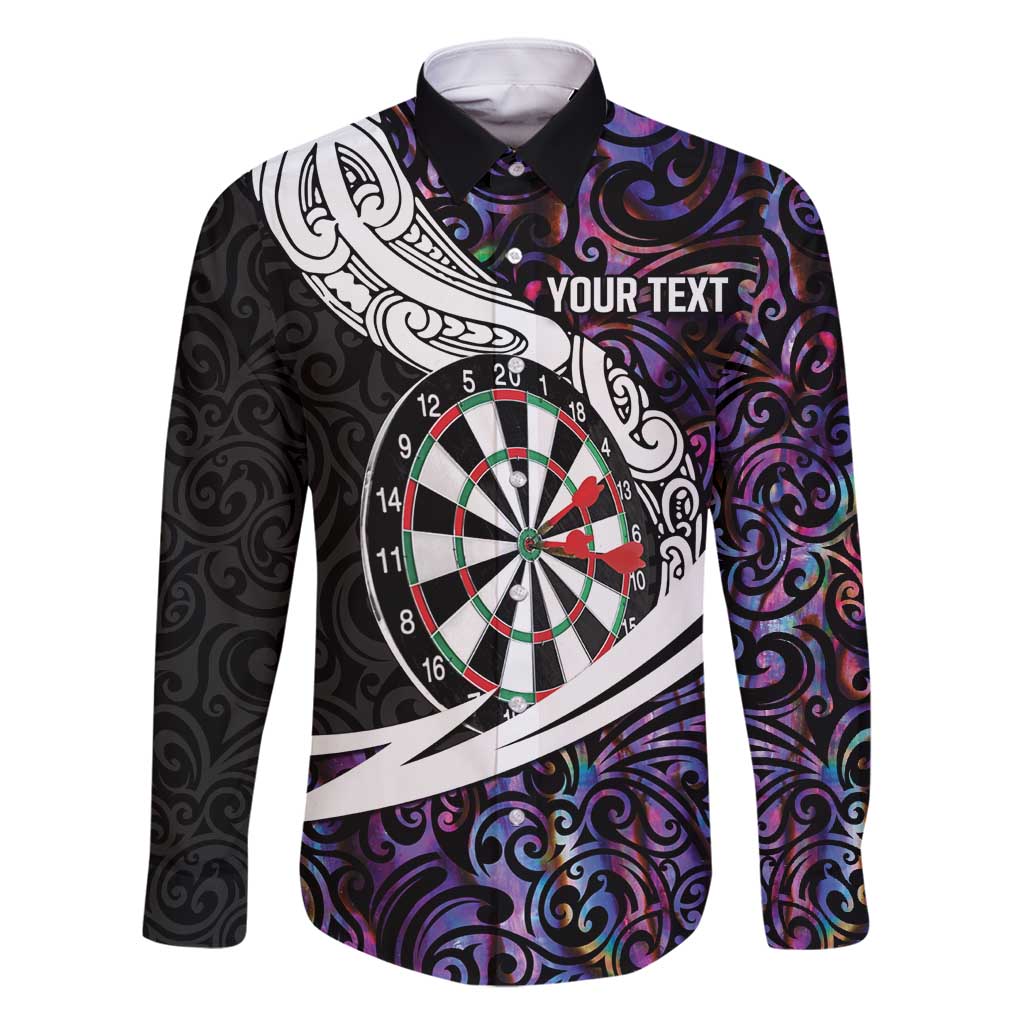 Personalized NZ Darts Family Matching Off Shoulder Maxi Dress and Hawaiian Shirt Paua Shell Maori Koru Whakairo - Purple - Polynesian Pride