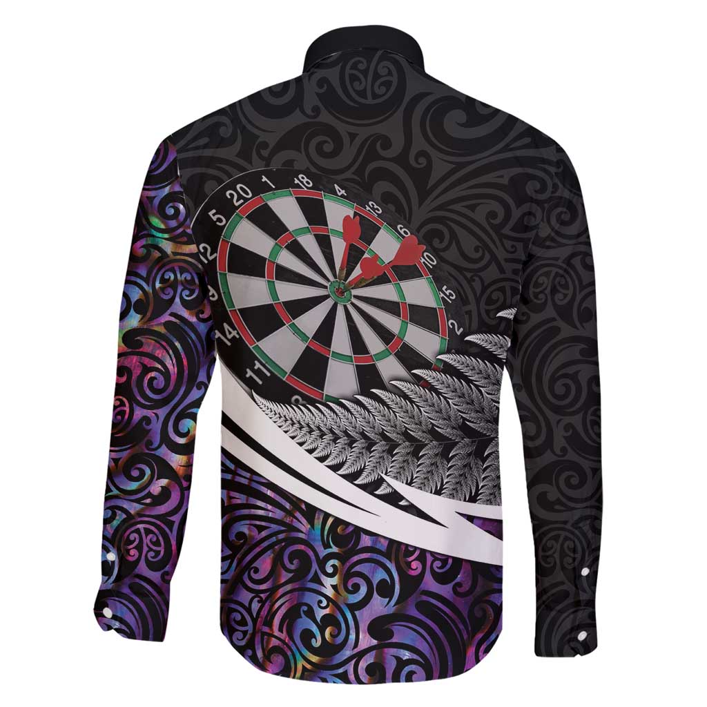 Personalized NZ Darts Family Matching Off Shoulder Short Dress and Hawaiian Shirt Paua Shell Maori Koru Whakairo - Purple LT7 - Polynesian Pride