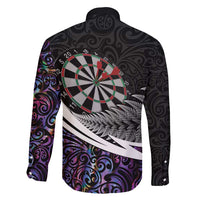 Personalized NZ Darts Family Matching Off Shoulder Short Dress and Hawaiian Shirt Paua Shell Maori Koru Whakairo - Purple LT7 - Polynesian Pride