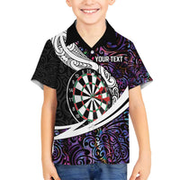 Personalized NZ Darts Family Matching Off Shoulder Short Dress and Hawaiian Shirt Paua Shell Maori Koru Whakairo - Purple LT7 Son's Shirt Purple - Polynesian Pride