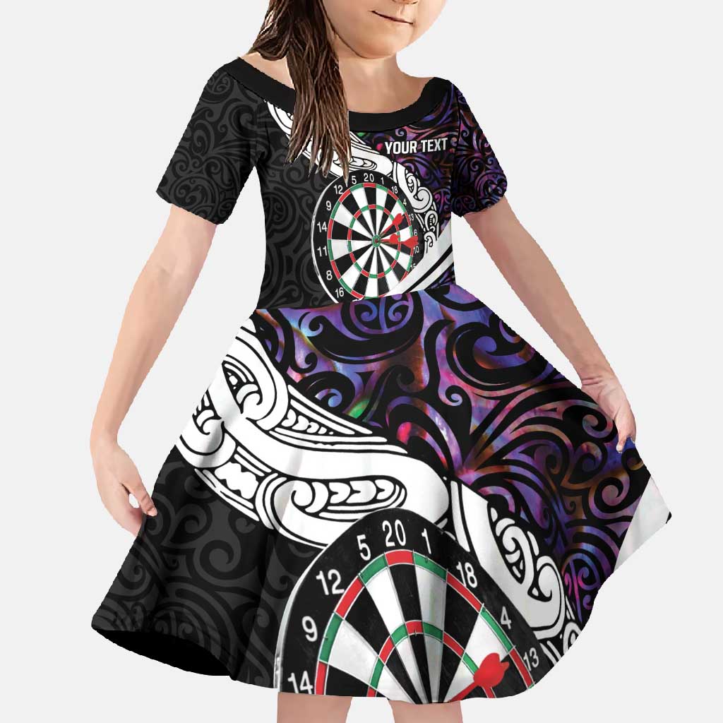 Personalized NZ Darts Family Matching Short Sleeve Bodycon Dress and Hawaiian Shirt Paua Shell Maori Koru Whakairo - Purple - Polynesian Pride