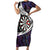 Personalized NZ Darts Family Matching Short Sleeve Bodycon Dress and Hawaiian Shirt Paua Shell Maori Koru Whakairo - Purple - Polynesian Pride